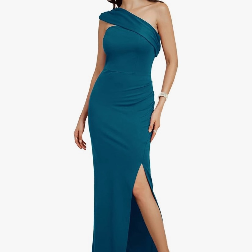 Grace Karin Teal One-Shoulder Gown